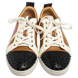 Pre Owned Christian Louboutin Tri Color Leather Louis Spikes Low Top Sneakers Size 44