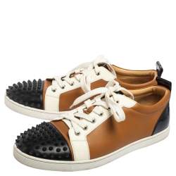 Pre Owned Christian Louboutin Tri Color Leather Louis Spikes Low Top Sneakers Size 44