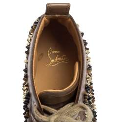 Pre Owned Christian Louboutin Brown Leather Louis Spikes High Top Sneakers Size 44