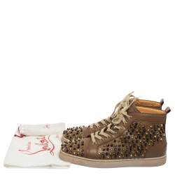 Pre Owned Christian Louboutin Brown Leather Louis Spikes High Top Sneakers Size 44