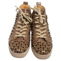 Pre Owned Christian Louboutin Brown Leather Louis Spikes High Top Sneakers Size 44