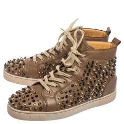 Pre Owned Christian Louboutin Brown Leather Louis Spikes High Top Sneakers Size 44