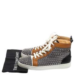 Pre Owned حذاء رياضي كريستيان لوبوتان لويز سبايكس دينم وجلد ثلاثي اللون  بعنق مرتفع مقاس 44