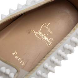 Pre Owned Christian Louboutin White Leather Roller Boat Spike Slip On Sneakers Size 45