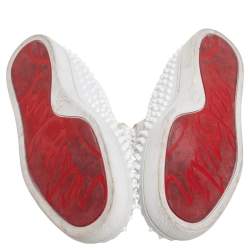 Pre Owned Christian Louboutin White Leather Roller Boat Spike Slip On Sneakers Size 45