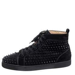 Christian Louboutin Black/White Leather Spikes Orlato High Top Sneakers  Size 45 Christian Louboutin