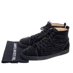 Pre Owned Christian Louboutin Black Suede Orlato Spikes High Top Sneakers Size 45