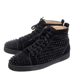 Pre Owned Christian Louboutin Black Suede Orlato Spikes High Top Sneakers Size 45