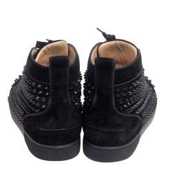 Pre Owned Christian Louboutin Black Suede Orlato Spikes High Top Sneakers Size 45