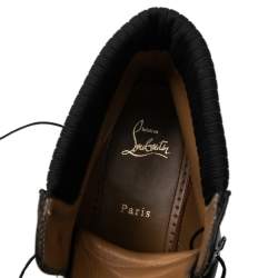 Pre Owned Christian Louboutin Black Leather And Stretch Knit Trapman Ankle Boots Size 45