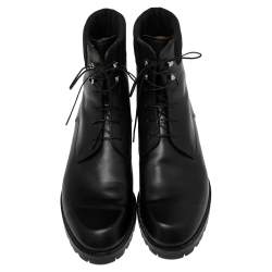 Pre Owned Christian Louboutin Black Leather And Stretch Knit Trapman Ankle Boots Size 45