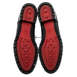 Pre Owned Christian Louboutin Black Leather And Stretch Knit Trapman Ankle Boots Size 45