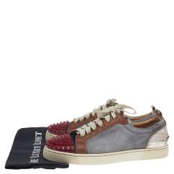 Pre Owned Christian Louboutin Multicolor Suede And Leather Louis Junior Spikes Low Top Sneakers Size 41