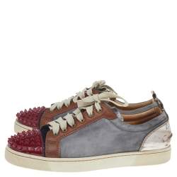 Pre Owned Christian Louboutin Multicolor Suede And Leather Louis Junior Spikes Low Top Sneakers Size 41