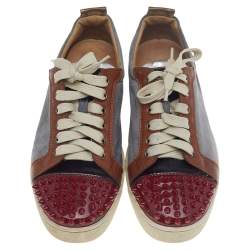 Pre Owned Christian Louboutin Multicolor Suede And Leather Louis Junior Spikes Low Top Sneakers Size 41