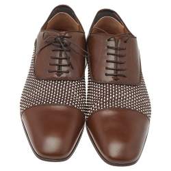 Pre Owned Christian Louboutin Brown Woven Leather Greggo Lace Up Oxford Size 42