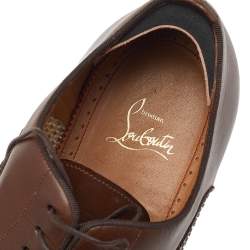 Pre Owned Christian Louboutin Brown Woven Leather Greggo Lace Up Oxford Size 42