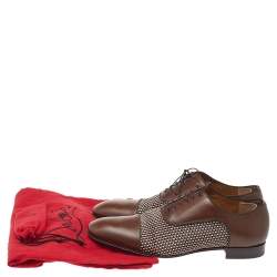 Pre Owned Christian Louboutin Brown Woven Leather Greggo Lace Up Oxford Size 42