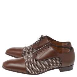 Pre Owned Christian Louboutin Brown Woven Leather Greggo Lace Up Oxford Size 42