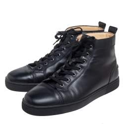 مملوكة مسبقًا Christian Louboutin Black Leather Louis Strass High Top Sneakers Size 43.5