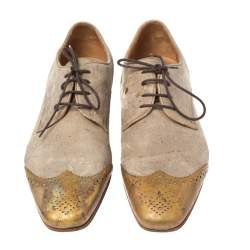 Christian Louboutin Beige Suede Brogue Metal Cap Toe Gareth Derby Size 41.5