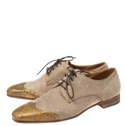 Christian Louboutin Beige Suede Brogue Metal Cap Toe Gareth Derby Size 41.5
