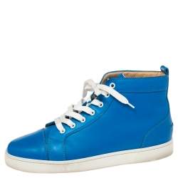 Christian Louboutin Blue Leather Louis Flat High Top Sneakers Size 42