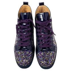 Pre Owned Christian Louboutin Purple Patent Leather Louis Strass High Top Sneakers Size 45