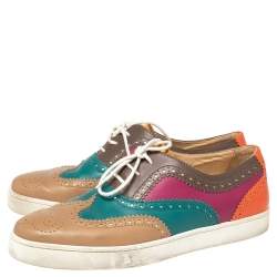 Christian Louboutin Multicolor Brogue Leather Golfito Wingtip Sneakers Size 44.5