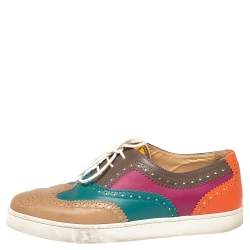 Christian Louboutin Multicolor Brogue Leather Golfito Wingtip Sneakers Size 44.5