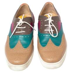 Christian Louboutin Multicolor Brogue Leather Golfito Wingtip Sneakers Size 44.5