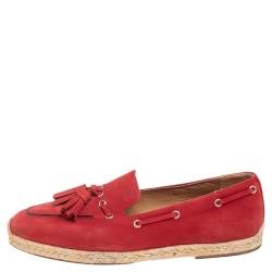 Pre Owned Christian Louboutin Red Nubuck Leather Tassel Embellished Espadrilles Loafers Size 44