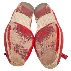 Pre Owned Christian Louboutin Red Nubuck Leather Tassel Embellished Espadrilles Loafers Size 44