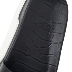 مملوكة مسبقًا Christian Louboutin Black Leather Crest Slide Sandals Size 46