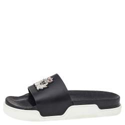 مملوكة مسبقًا Christian Louboutin Black Leather Crest Slide Sandals Size 46
