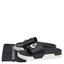 مملوكة مسبقًا Christian Louboutin Black Leather Crest Slide Sandals Size 46