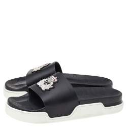 مملوكة مسبقًا Christian Louboutin Black Leather Crest Slide Sandals Size 46