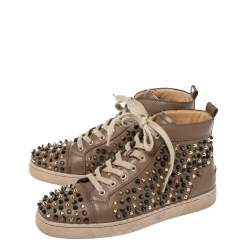 مملوكة مسبقًا Christian Louboutin Dark Beige Leather Louis Orlato Spike High Top Sneakers Size 40.5