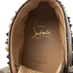 مملوكة مسبقًا Christian Louboutin Dark Beige Leather Louis Orlato Spike High Top Sneakers Size 40.5