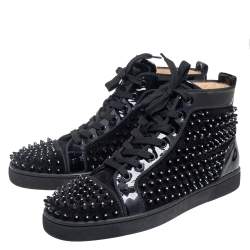 Pre Owned  Christian Louboutin Black Suede And Patent Leather Louis Spike Crystals High Top Sneakers Size 40.5 