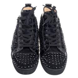 Pre Owned  Christian Louboutin Black Suede And Patent Leather Louis Spike Crystals High Top Sneakers Size 40.5 