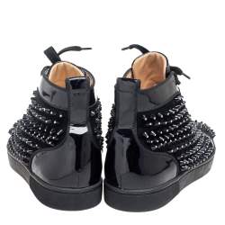 Pre Owned  Christian Louboutin Black Suede And Patent Leather Louis Spike Crystals High Top Sneakers Size 40.5 