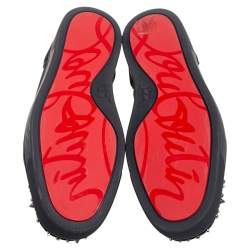 Christian Louboutin Black Suede And Lame Fabric Louis Junior Studded Low Top Sneakers Size 44.5