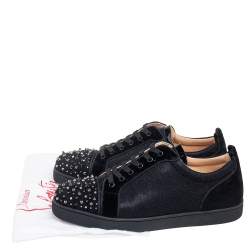 Christian Louboutin Black Suede And Lame Fabric Louis Junior Studded Low Top Sneakers Size 44.5