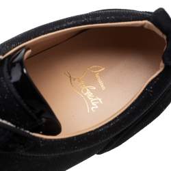 Christian Louboutin Black Suede And Lame Fabric Louis Junior Studded Low Top Sneakers Size 44.5