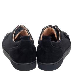 Christian Louboutin Black Suede And Lame Fabric Louis Junior Studded Low Top Sneakers Size 44.5