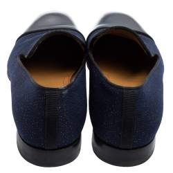 مملوكة مسبقًا حذاء لوفرز كريستيان لوبوتان دانديليون قماش وجلد لامع أزرق/أسود مقاس 42