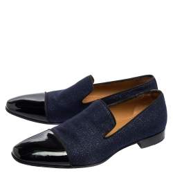 مملوكة مسبقًا حذاء لوفرز كريستيان لوبوتان دانديليون قماش وجلد لامع أزرق/أسود مقاس 42