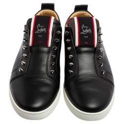 Pre Owned Christian Louboutin Black Leather F.A.V Slip-On Sneakers Size 43