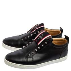 Pre Owned Christian Louboutin Black Leather F.A.V Slip-On Sneakers Size 43